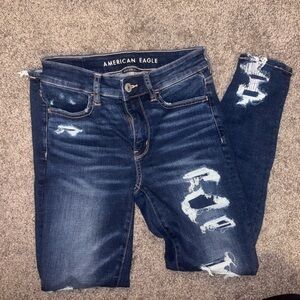 American Eagle Outfitters Dark Blue Distressed Skinny Jeans